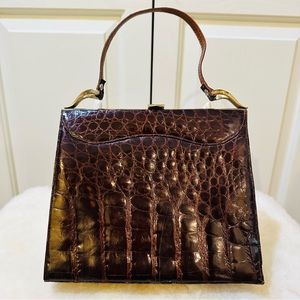 1950s Vintage Authentic Croc Alligator Brown Handbag Size Small